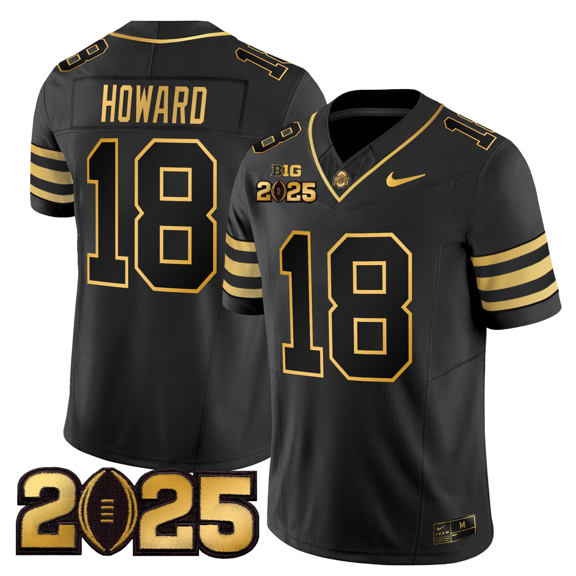 Men Ohio State Buckeyes #18 Howard Black 2025 CFP Final Patch Gold Vapor Limited NCAA Jersey style 1